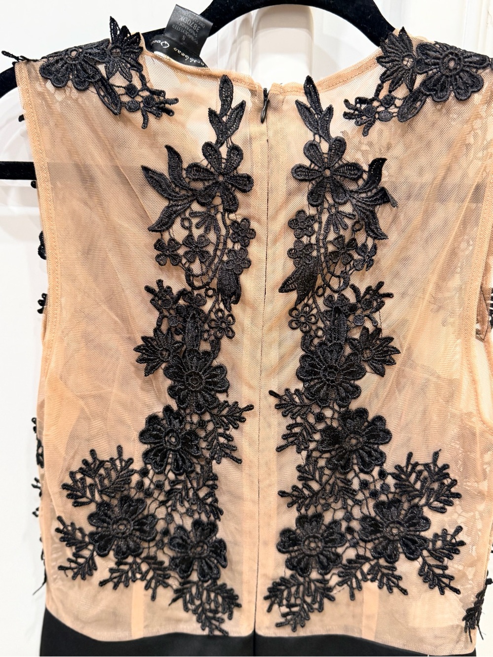 Caribbean Queen Black Floral Lace Appliqué Mini Dress with Nude Bodice - Picture 5 of 5